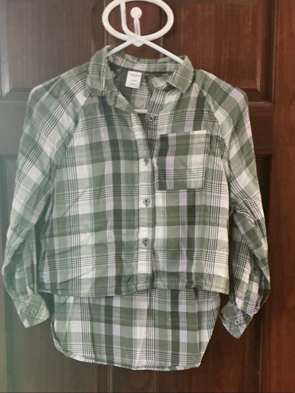 Girls' Green Plaid Button-Front Shirt - Unbranded